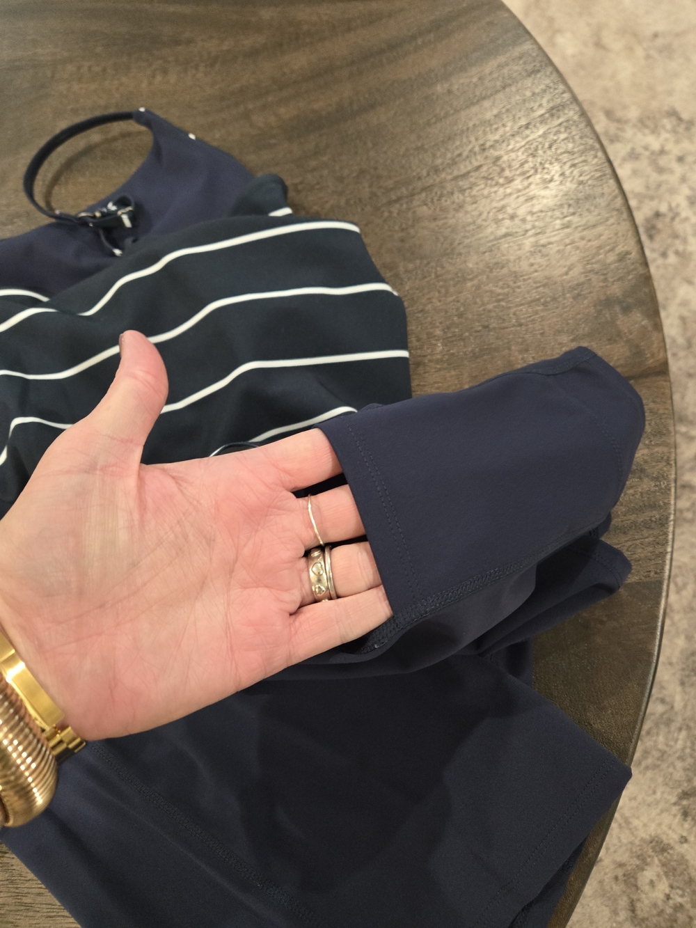 Abercrombie & Fitch Active Traveler Dress Navy Blue Striped Mini Dress - Picture 5 of 5